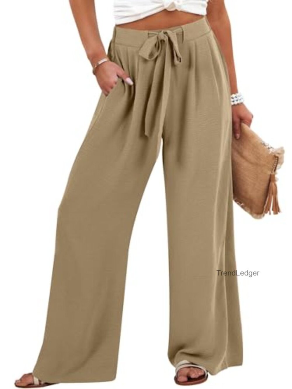 Wide Leg Palazzo Pants High Waist Flowy Trousers Pull-On